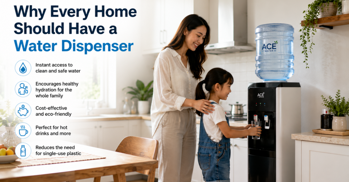 A mother and daughter use a water dispenser in a bright home kitchen, showing how easy access to clean drinking water encourages healthy daily hydration for the whole family.