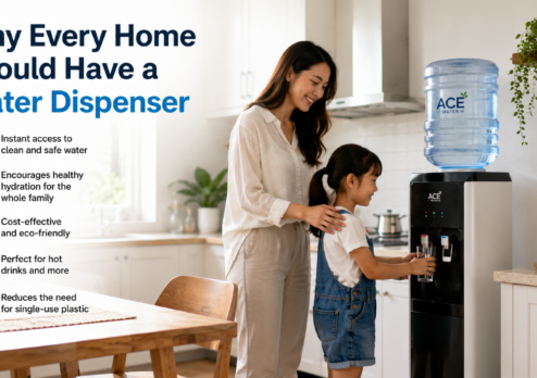 A mother and daughter use a water dispenser in a bright home kitchen, showing how easy access to clean drinking water encourages healthy daily hydration for the whole family.