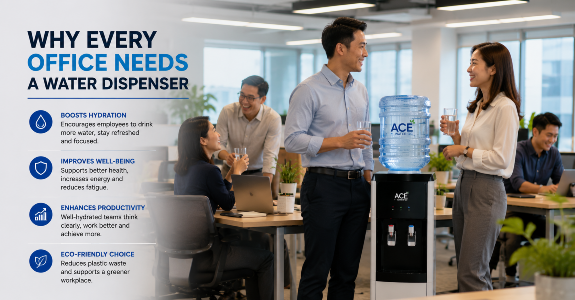Office employees enjoy fresh drinking water from a water dispenser, promoting workplace hydration, employee wellness, and improved productivity throughout the workday.